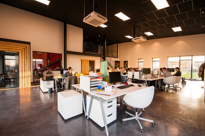 Office space with tinted windows reducing heat and glare